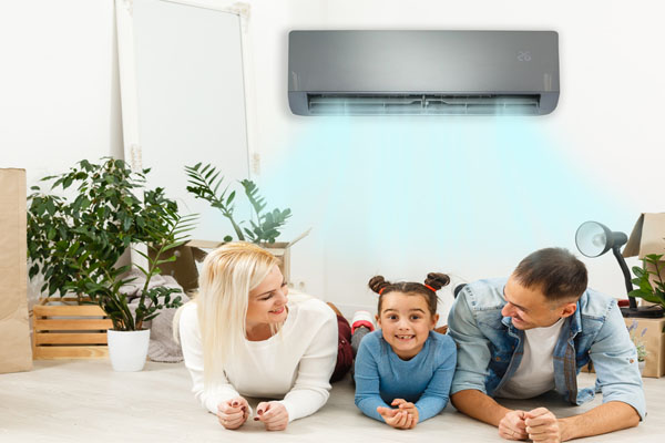 happy family with air conditioner