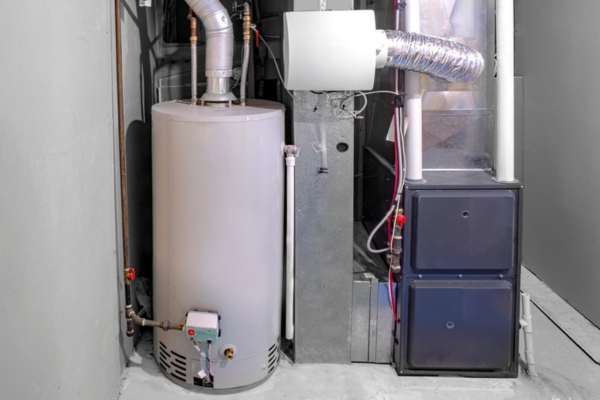 Image of a home furnace beside a residential gas water heater