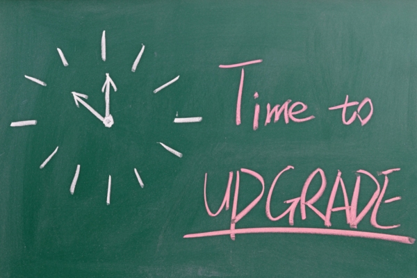 time to upgrade written on a chalkboard depicting heater upgrade